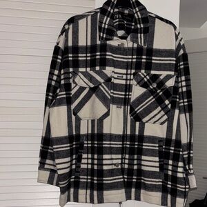 Zara womens Monochrome Checkered Shirt Jacket